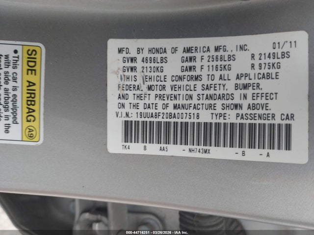 Продаж на аукціоні авто 2011 Acura Tl 3.5, vin: 19UUA8F20BA007518, номер лоту: 44716251