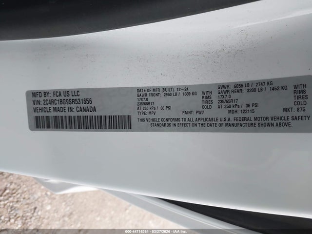 Aukcja sprzedaży 2025 Chrysler Pacifica Select, vin: 2C4RC1BG9SR531656, numer aukcji: 44716261