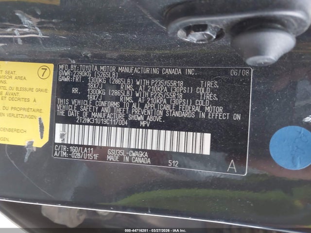 Auction sale of the 2009 Lexus Rx 350, vin: 2T2HK31U19C117004, lot number: 44716281