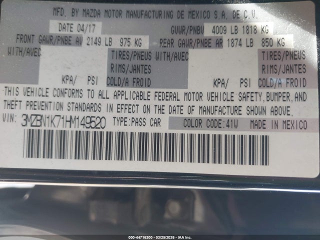 3MZBN1K71HM149520 Mazda Mazda3 Sport