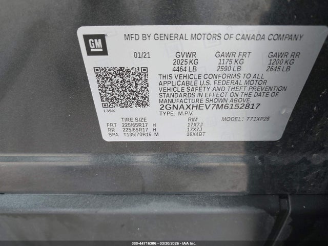 2021 Chevrolet Equinox Fwd Ls მანქანა იყიდება აუქციონზე, vin: 2GNAXHEV7M6152817, აუქციონის ნომერი: 44716306