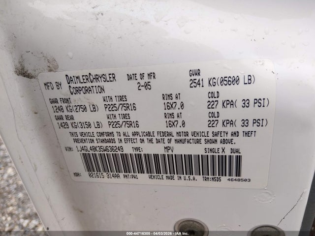 Aukcja sprzedaży 2005 Jeep Liberty Sport, vin: 1J4GL48K35W636249, numer aukcji: 44716305