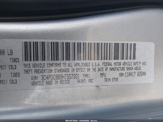 Продажа на аукционе авто 2017 Dodge Journey Sxt, vin: 3C4PDCBB9HT557331, номер лота: 44716344