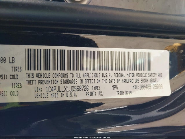 1C4PJLLX1JD568726 Jeep Cherokee Latitude Plus Fwd