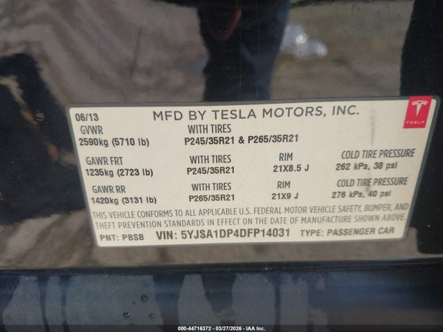 2013 TESLA MODEL S 5YJSA1DP4DFP14031 Photo 8