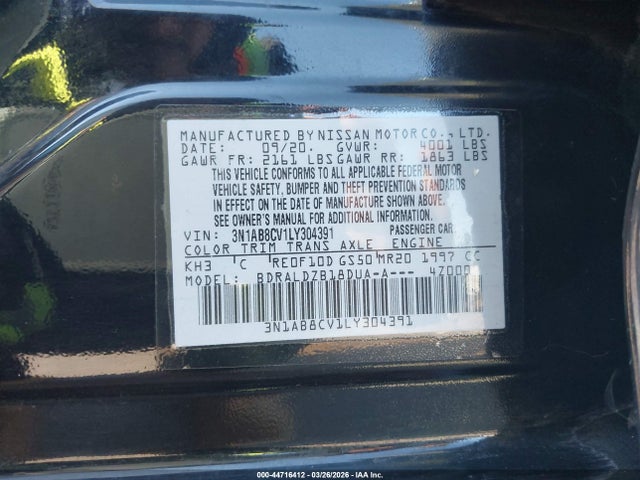 3N1AB8CV1LY304391 Nissan Sentra Sv Xtronic Cvt