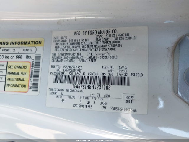 Ford Mustang Ecoboost 2017 1FA6P8TH8H5231108 Image 9