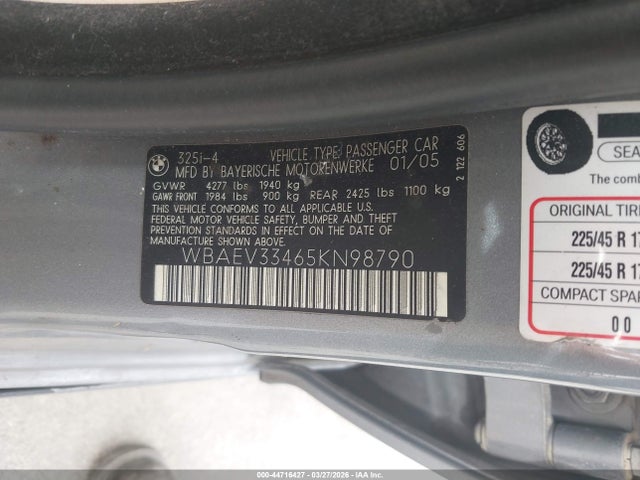 Продаж на аукціоні авто 2005 Bmw 325i, vin: WBAEV33465KN98790, номер лоту: 44716427