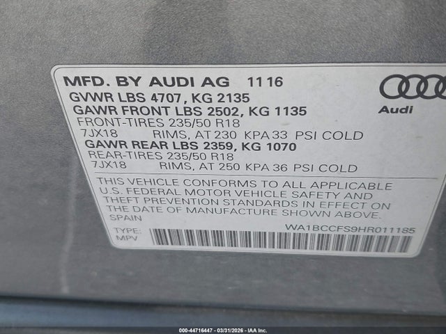 2017 AUDI Q3 WA1BCCFS9HR011185 Photo 8