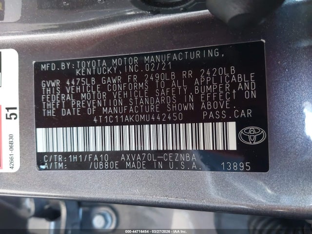 4T1C11AK0MU442450 Toyota CAMRY LE