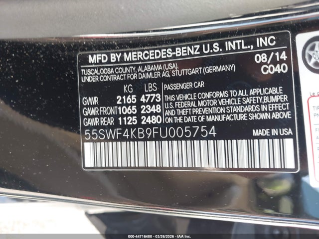 44716480 :رقم المزاد ، 55SWF4KB9FU005754 vin ، 2015 Mercedes-benz C 300 4matic مزاد بيع