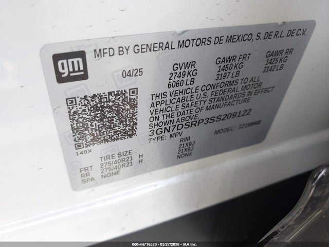 3GN7DSRP3SS209122 Chevrolet Equinox Ev Rs