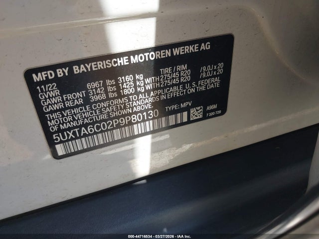 Aukcja sprzedaży 2023 Bmw X5 Phev Xdrive45e, vin: 5UXTA6C02P9P80130, numer aukcji: 44716534
