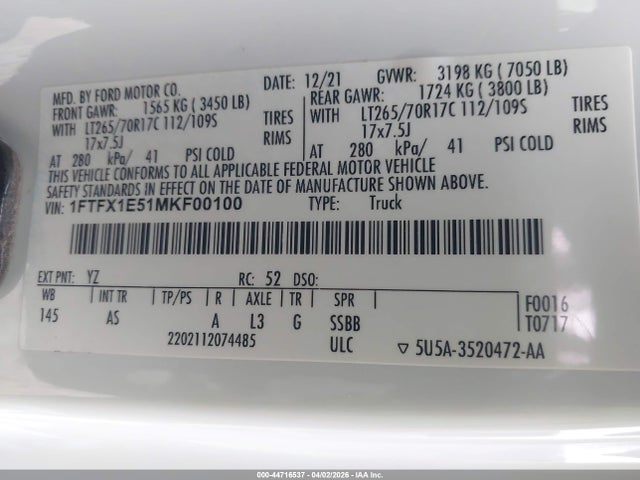 Ford F-150 Xl 2021 1FTFX1E51MKF00100 Image 9