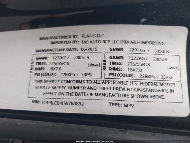 Продажа на аукционе авто 2015 Jeep Cherokee North, vin: 1C4PJLCB4FW780892, номер лота: 44716548