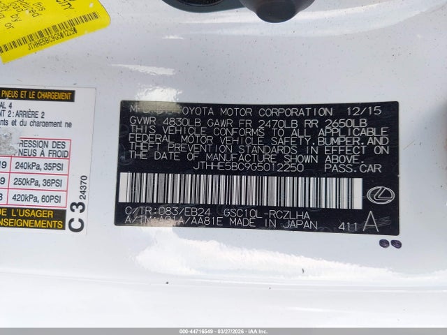 Aukcja sprzedaży 2016 Lexus Rc 350, vin: JTHHE5BC9G5012250, numer aukcji: 44716549