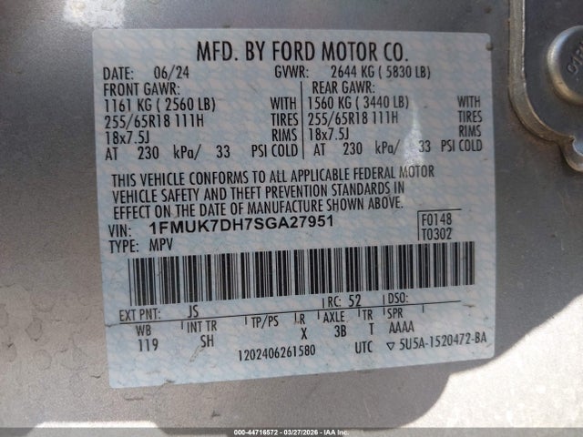 Aukcja sprzedaży 2025 Ford Explorer Active, vin: 1FMUK7DH7SGA27951, numer aukcji: 44716572