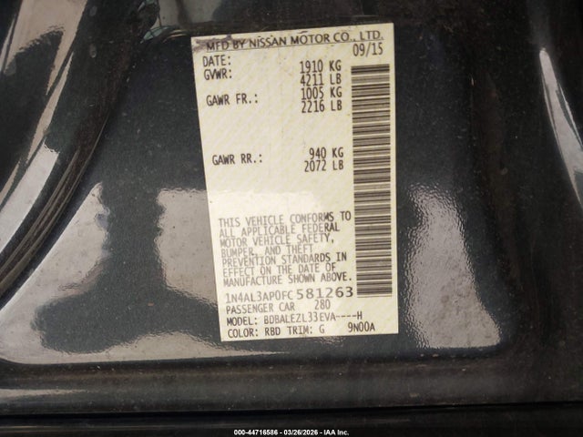 Nissan Altima 2.5 S 2015 1N4AL3AP0FC581263 Image 9
