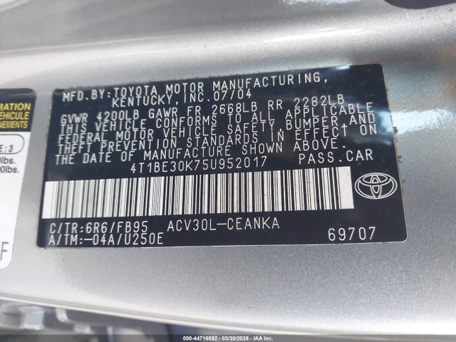 2005 TOYOTA CAMRY 4T1BE30K75U952017 Photo 8