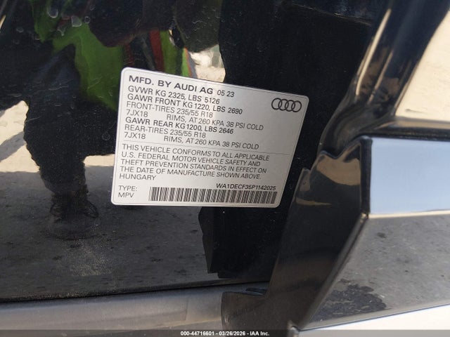2023 Audi Q3 Premium 45 Tfsi S Line Quattro Tiptronic მანქანა იყიდება აუქციონზე, vin: WA1DECF35P1142025, აუქციონის ნომერი: 44716601