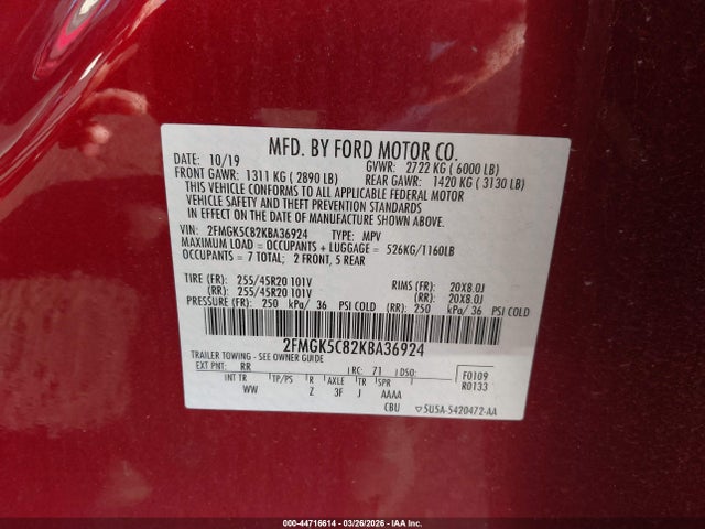 Ford FLEX SEL 2019 2FMGK5C82KBA36924 Image 9