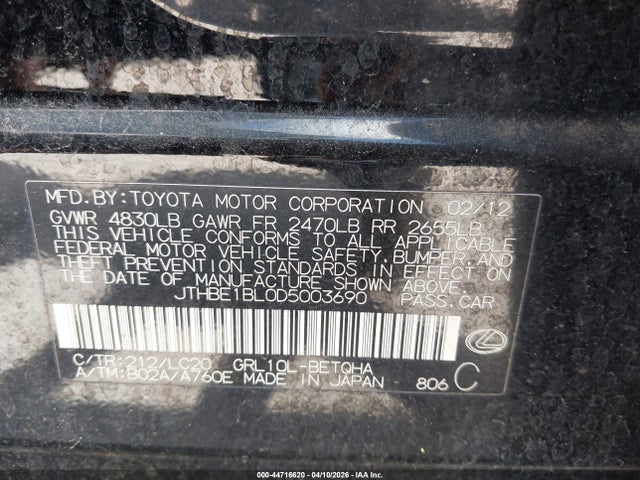 Aukcja sprzedaży 2013 Lexus Gs 350, vin: JTHBE1BL0D5003690, numer aukcji: 44716620