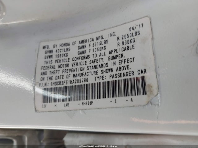 1HGCR2F51HA205786 Honda Accord Sport