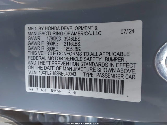 Aukcja sprzedaży 2024 Honda Civic Sport, vin: 19XFL2H82RE040043, numer aukcji: 44716659