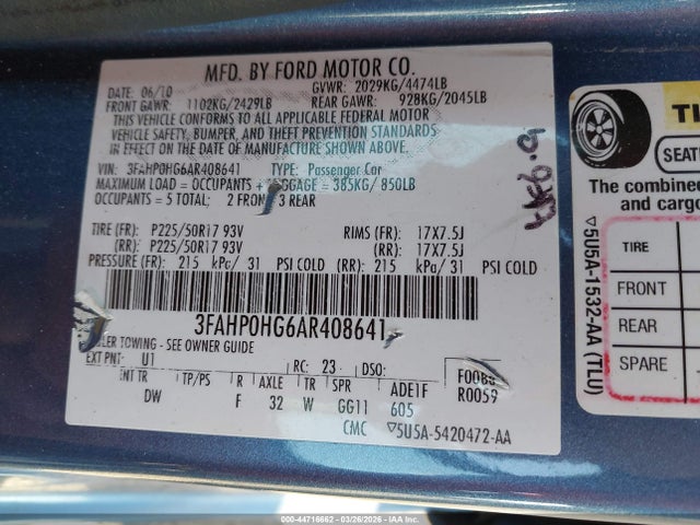 2010 FORD FUSION 3FAHP0HG6AR408641 Photo 8