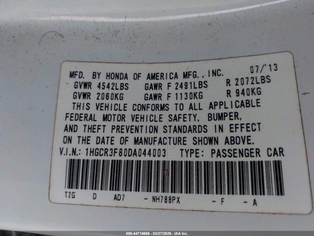 Продажа на аукционе авто 2013 Honda Accord Ex-l V-6, vin: 1HGCR3F80DA044003, номер лота: 44716666