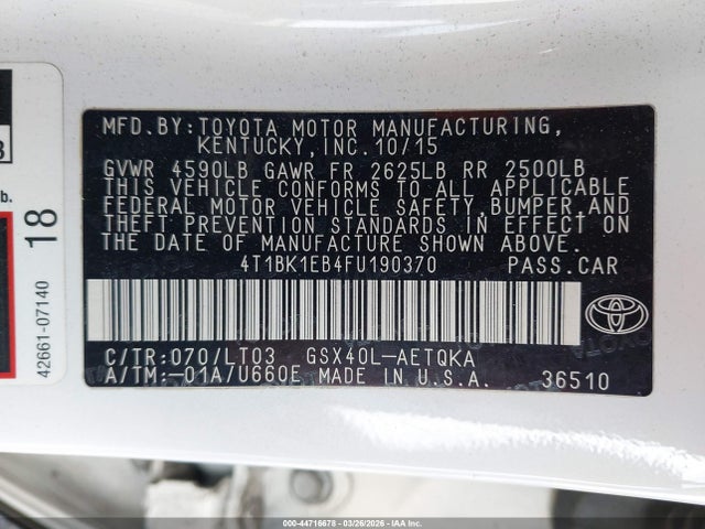 4T1BK1EB4FU190370 Toyota Avalon Xle Touring
