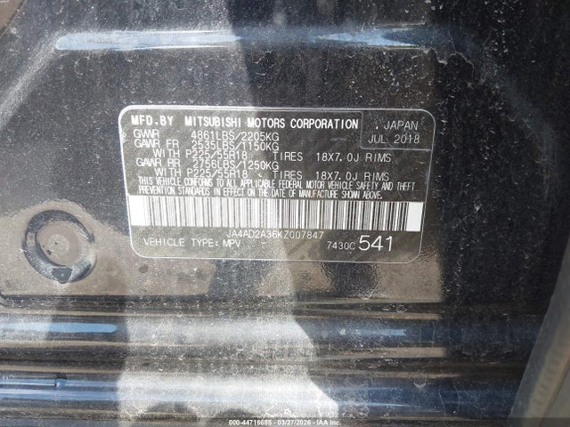 Aukcja sprzedaży 2019 Mitsubishi Outlander Es, vin: JA4AD2A36KZ007847, numer aukcji: 44716685