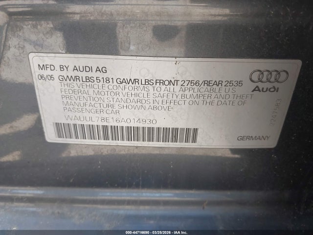 2006 AUDI S4 WAUUL78E16A014930 Photo 8