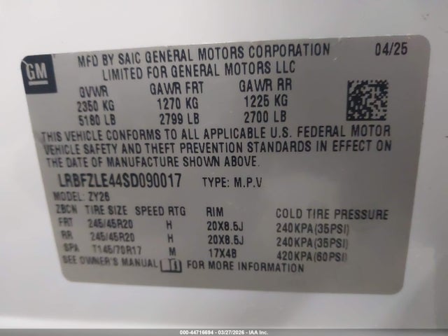 Aukcja sprzedaży 2025 Buick Envision Sport Touring Awd, vin: LRBFZLE44SD090017, numer aukcji: 44716694