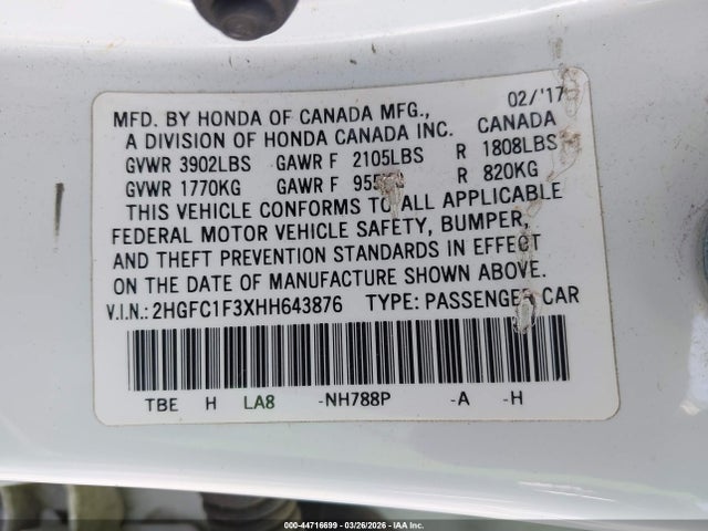 Honda Civic Ex-t 2017 2HGFC1F3XHH643876 Image 9