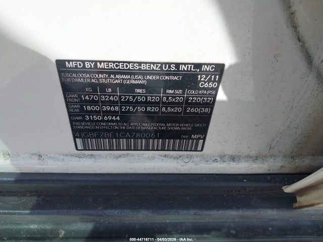 Aukcja sprzedaży 2012 Mercedes-benz Gl 450 4matic, vin: 4JGBF7BE1CA780061, numer aukcji: 44716711