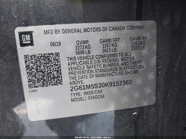 44716716 :رقم المزاد ، 2G61M5S30K9157360 vin ، 2019 Cadillac Xts Luxury مزاد بيع