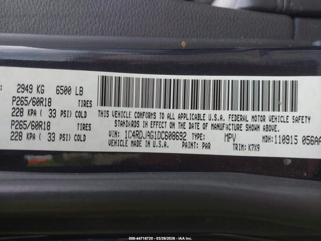 Aukcja sprzedaży 2013 Dodge Durango Sxt, vin: 1C4RDJAG1DC608692, numer aukcji: 44716720