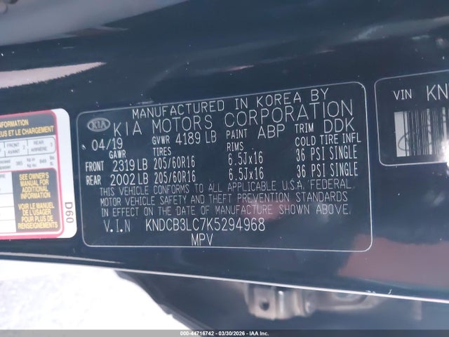 Aukcja sprzedaży 2019 Kia Niro Lx, vin: KNDCB3LC7K5294968, numer aukcji: 44716742
