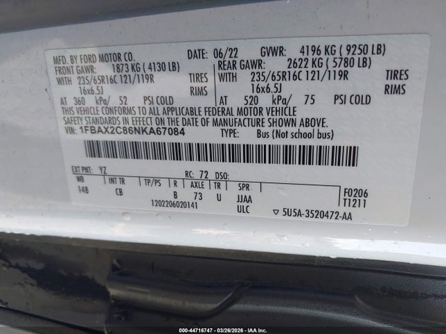 Ford Transit-350 Passenger Van Xlt 2022 1FBAX2C86NKA67084 Image 9