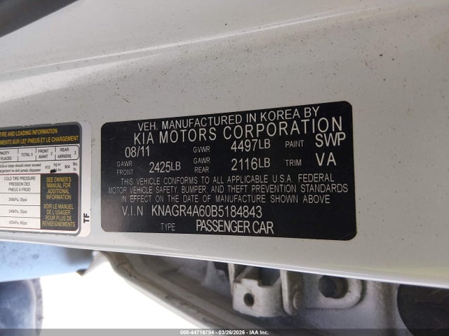 2011 KIA OPTIMA KNAGR4A60B5184843 Photo 8