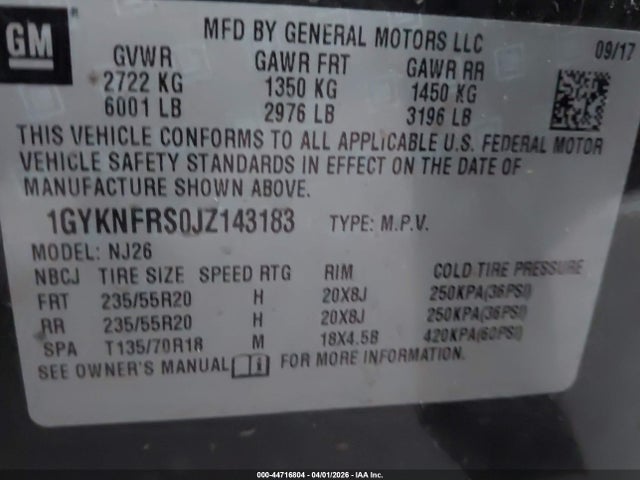1GYKNFRS0JZ143183 Cadillac Xt5 Premium Luxury