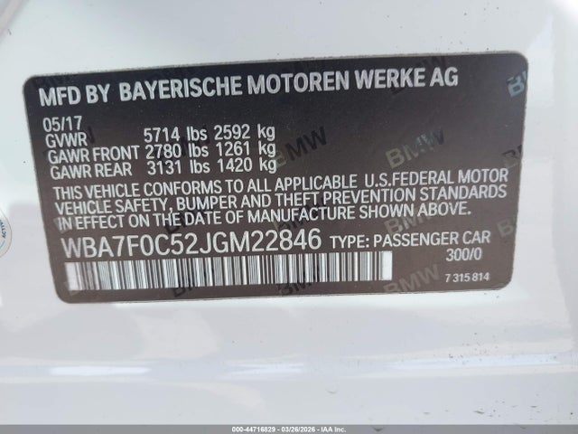 Продажа на аукционе авто 2018 Bmw 750i, vin: WBA7F0C52JGM22846, номер лота: 44716829