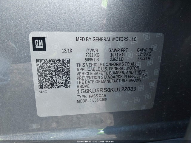 2019 Cadillac Ct6 Premium Luxury მანქანა იყიდება აუქციონზე, vin: 1G6KD5RS6KU122083, აუქციონის ნომერი: 44716830