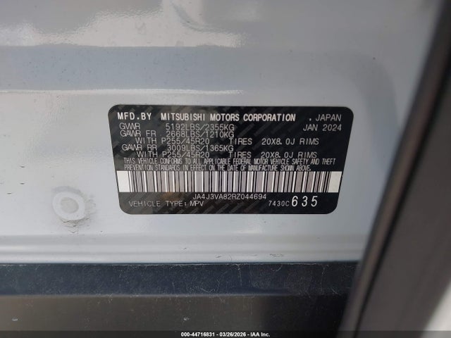 Продаж на аукціоні авто 2024 Mitsubishi Outlander Se 2.5 2wd, vin: JA4J3VA82RZ044694, номер лоту: 44716831