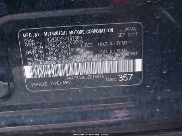 44716834 :رقم المزاد ، JA4AP3AU6JZ015046 vin ، 2018 Mitsubishi Outlander Sport 2.0 Es مزاد بيع