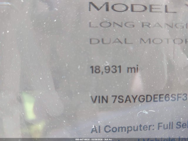 Auction sale of the 2025 Tesla Model Y Long Range Dual Motor All-wheel Drive, vin: 7SAYGDEE6SF308131, lot number: 44716835
