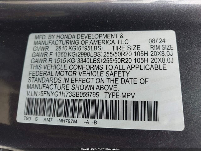 5FNYG1H73SB059795 Honda Pilot Touring