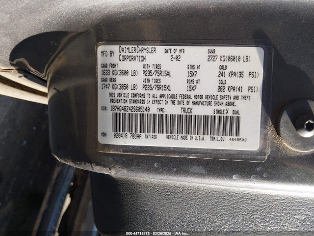 Aukcja sprzedaży 2002 Dodge Dakota Slt, vin: 1B7HG48Z42S605140, numer aukcji: 44716875