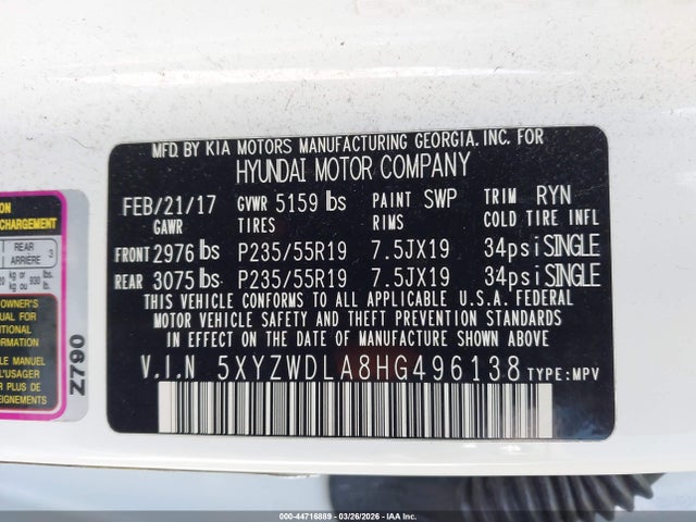 5XYZWDLA8HG496138 Hyundai Santa Fe Sport 2.0t Ultimate